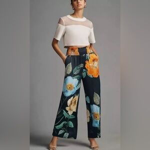 Anthropologie The Saria Smocked Waist Wide-Leg Pants Maeve Size XL